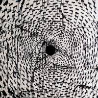 Concentric mural made with black enamel paint
